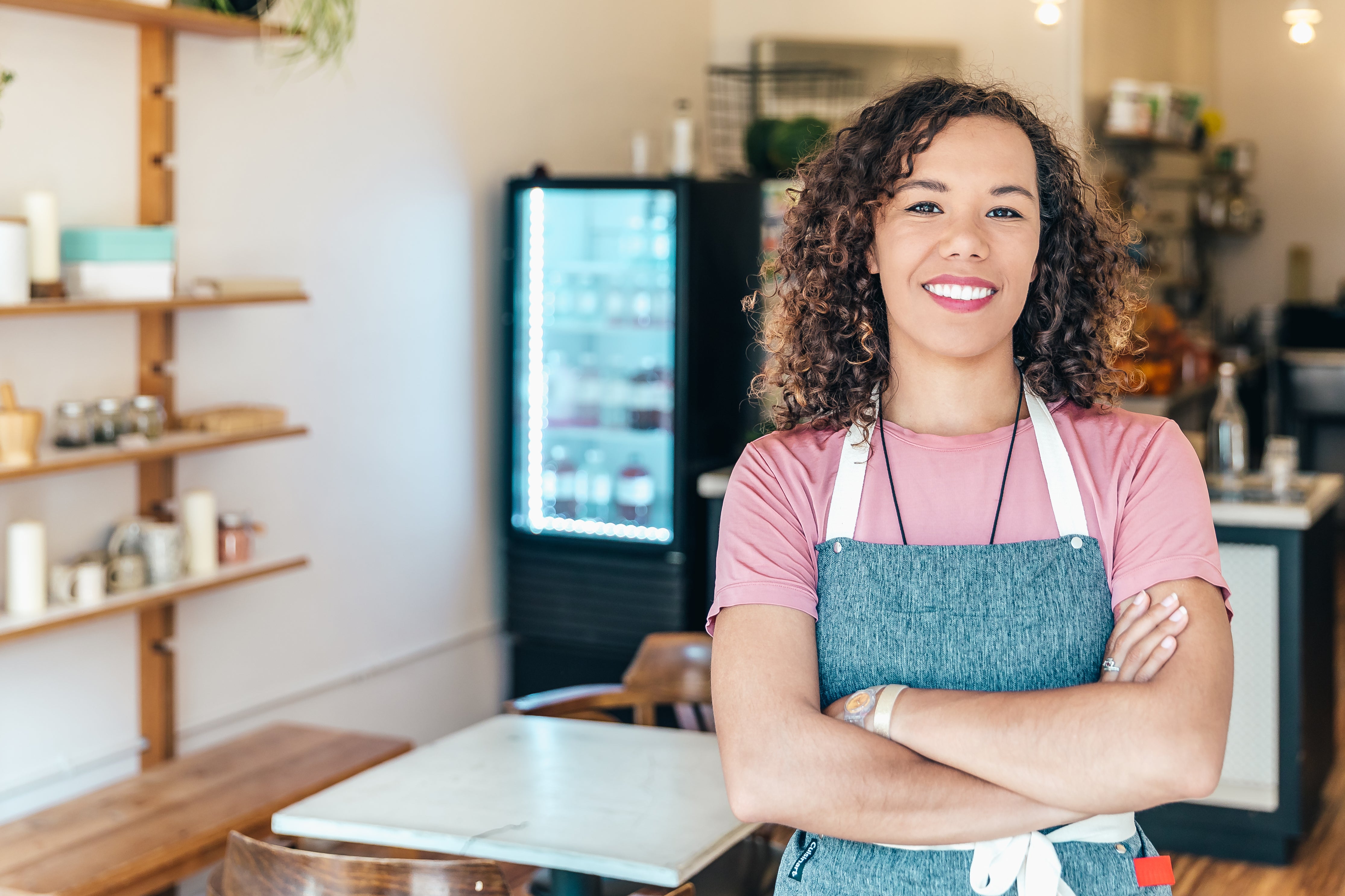 Small business owner in her cafe
